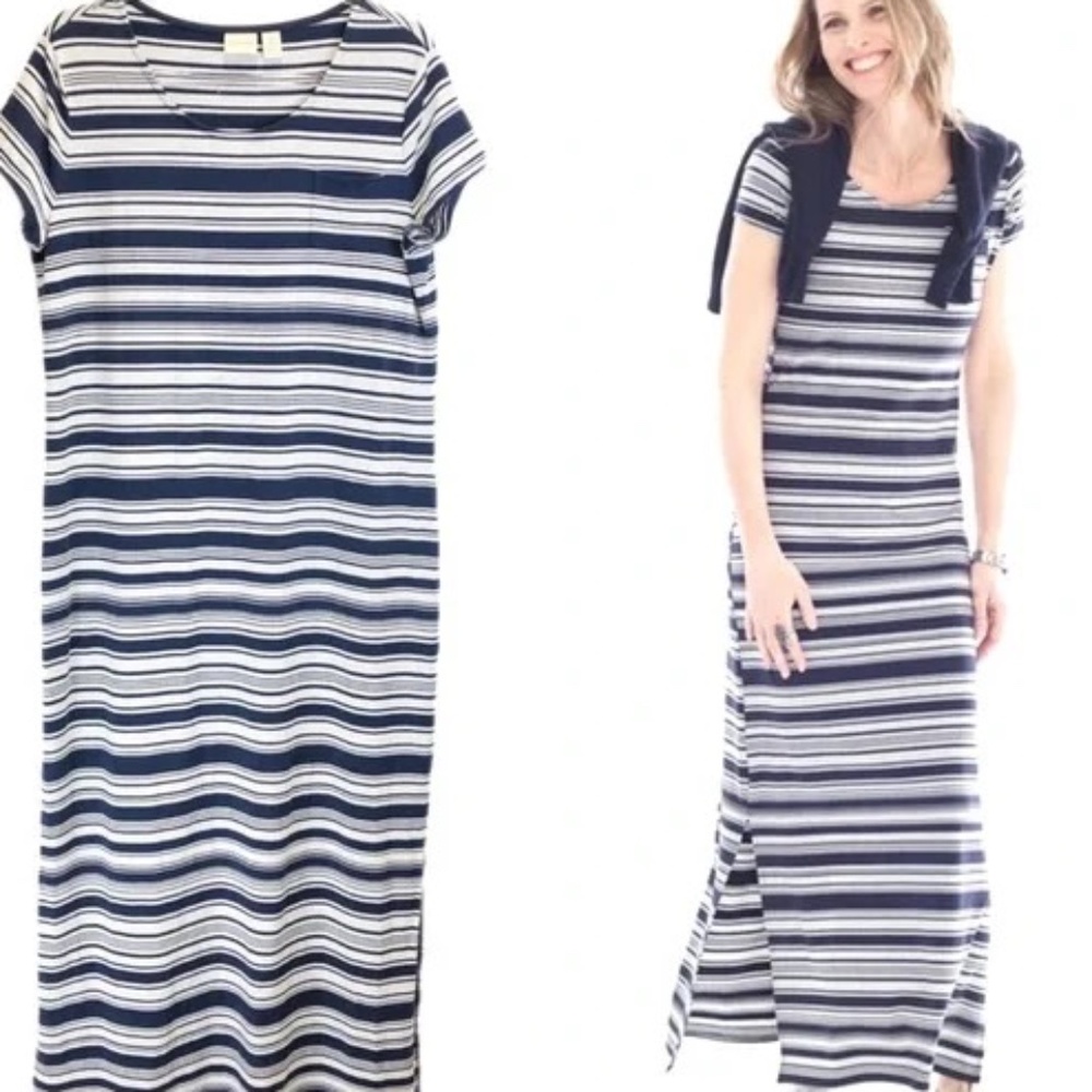 Chico's Zenergy Striped Maxi Dress – Navy & Light Grey – Size 0